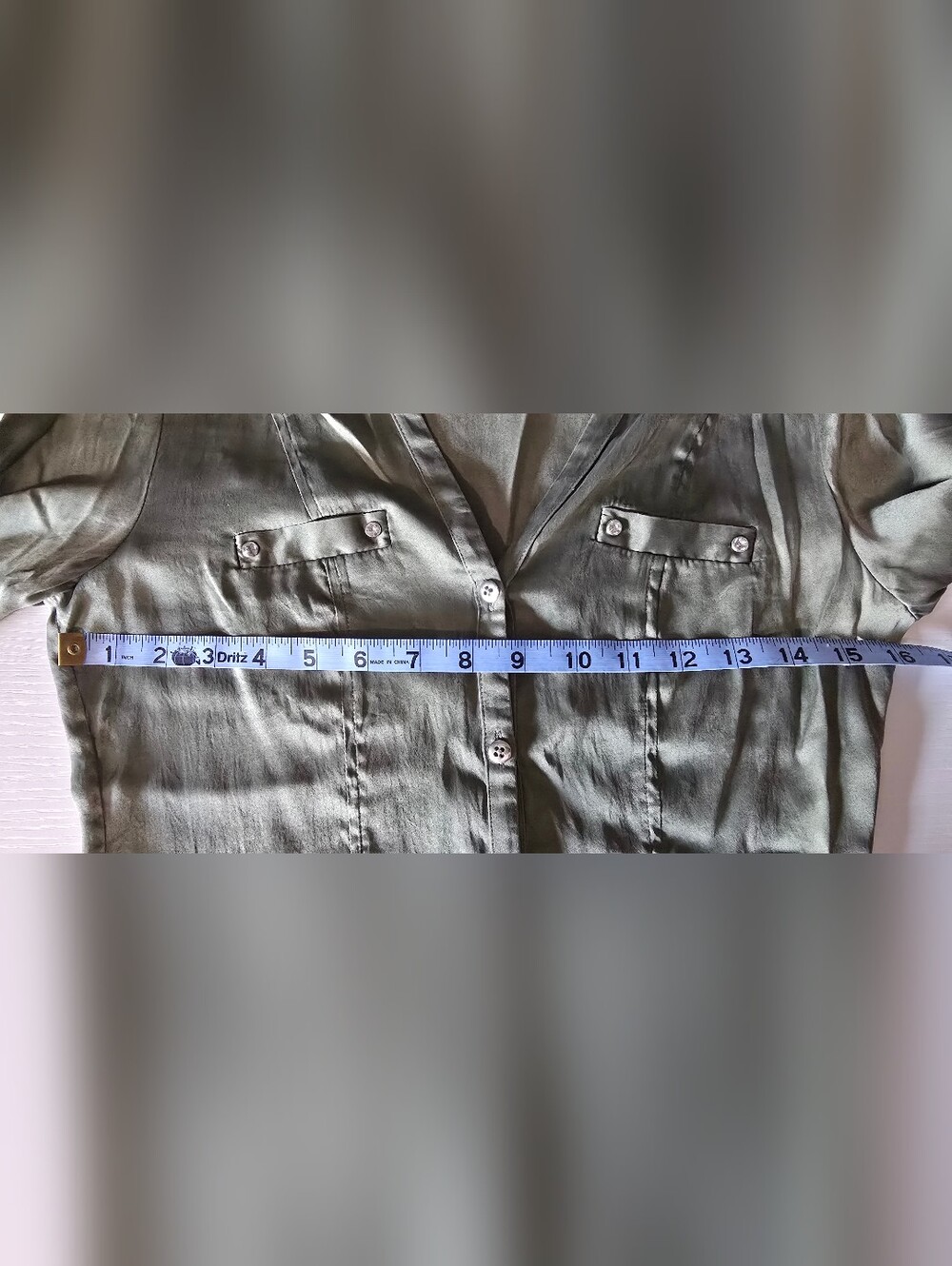 White House Black Market Olive Green Button-Front Blouse 95% Silk - Picture 5 of 7